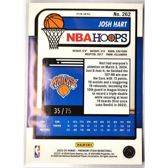 2023-24 NBA Hoops Premium Stock JOSH HART #262 Blue Pulsar Prizm 35/75 - Picture 2 of 2